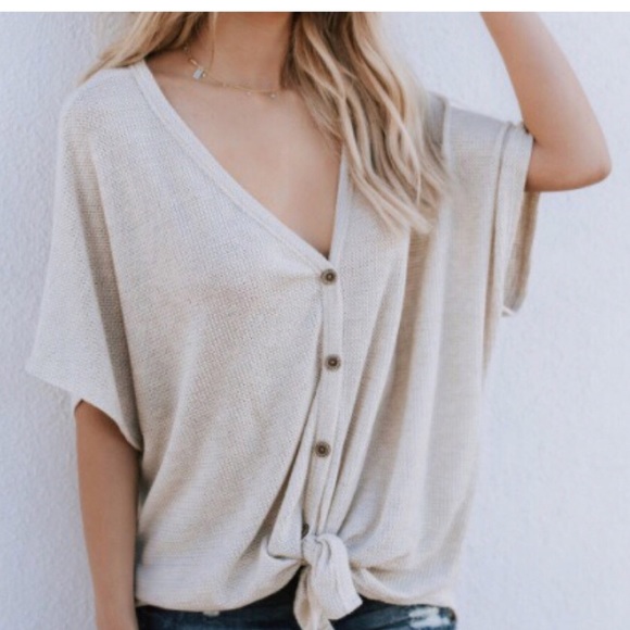 Tie up waffle knit top - Picture 6 of 6